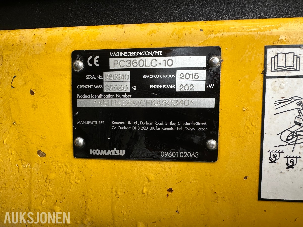 2015 Komatsu PC 360 LC-10 gravemaskin med G90 feste