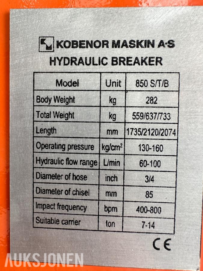 Ny KM 850 Pigghammer s50 til 8 tonns maskin