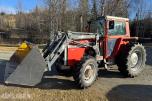 1982 Massey Ferguson MF 590-4 Turbo med Trima laster og skuffe