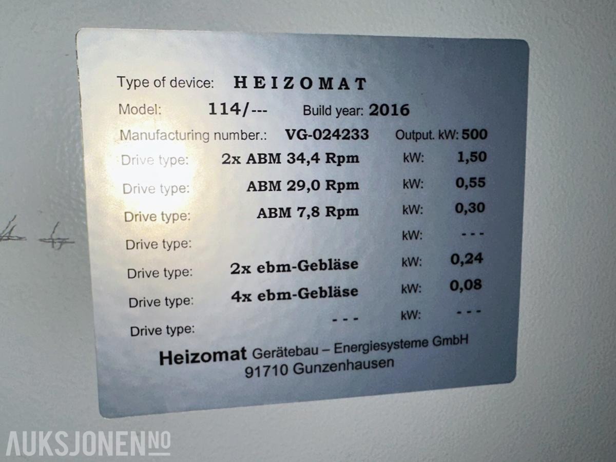 2016 HEIZOMAT RHK-AK 500 MOBIL FLISKJELEANLEGG / BIOENERGISENTRAL 500 KW