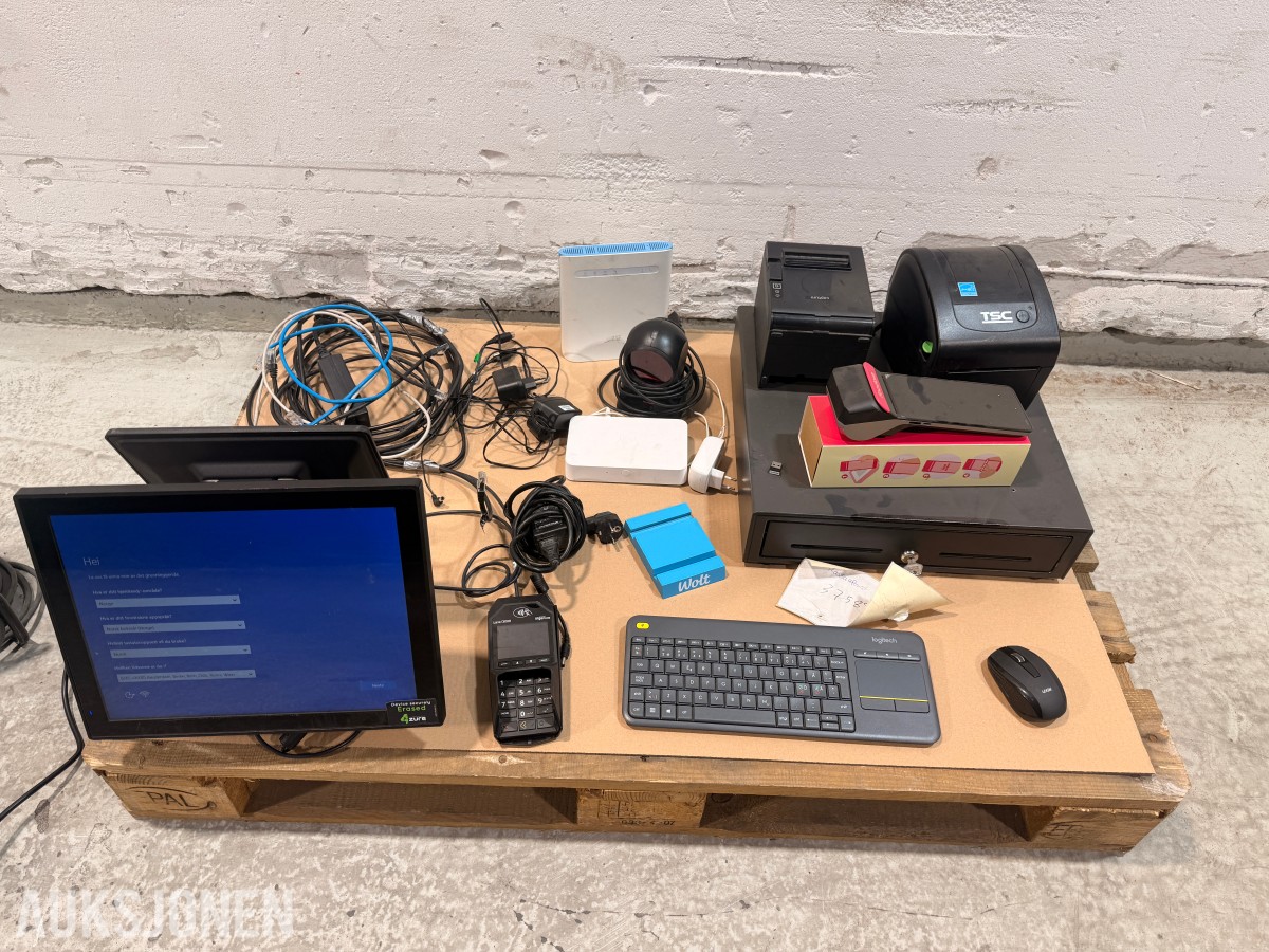 POS-utstyr med Tysso terminal, SUNMI V3H, skrivere og skanner