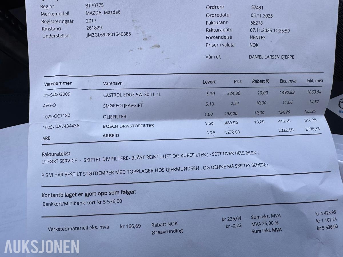 2017 Mazda 6, 2,2D 175HK,OPTIMUM,SKINN,REFUND EXPORT 27.318KR, 264000km