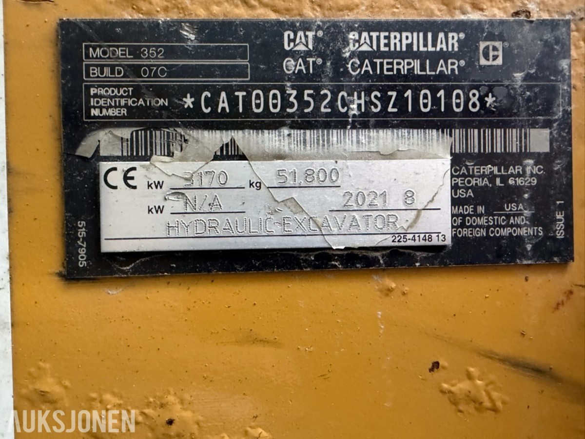 2021 CAT 352 Beltegraver, diesel-elektrisk, Hk feste, graveskuffe