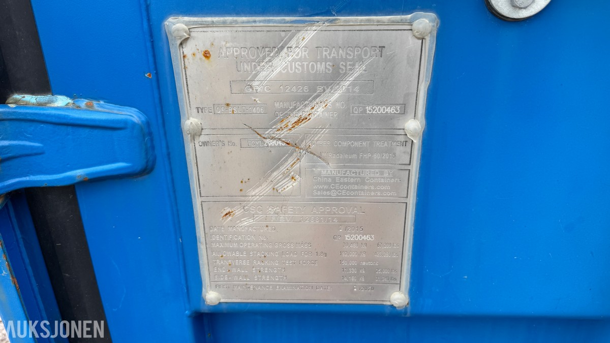 2015 20 fots verkstedcontainer med innredning og utstyr