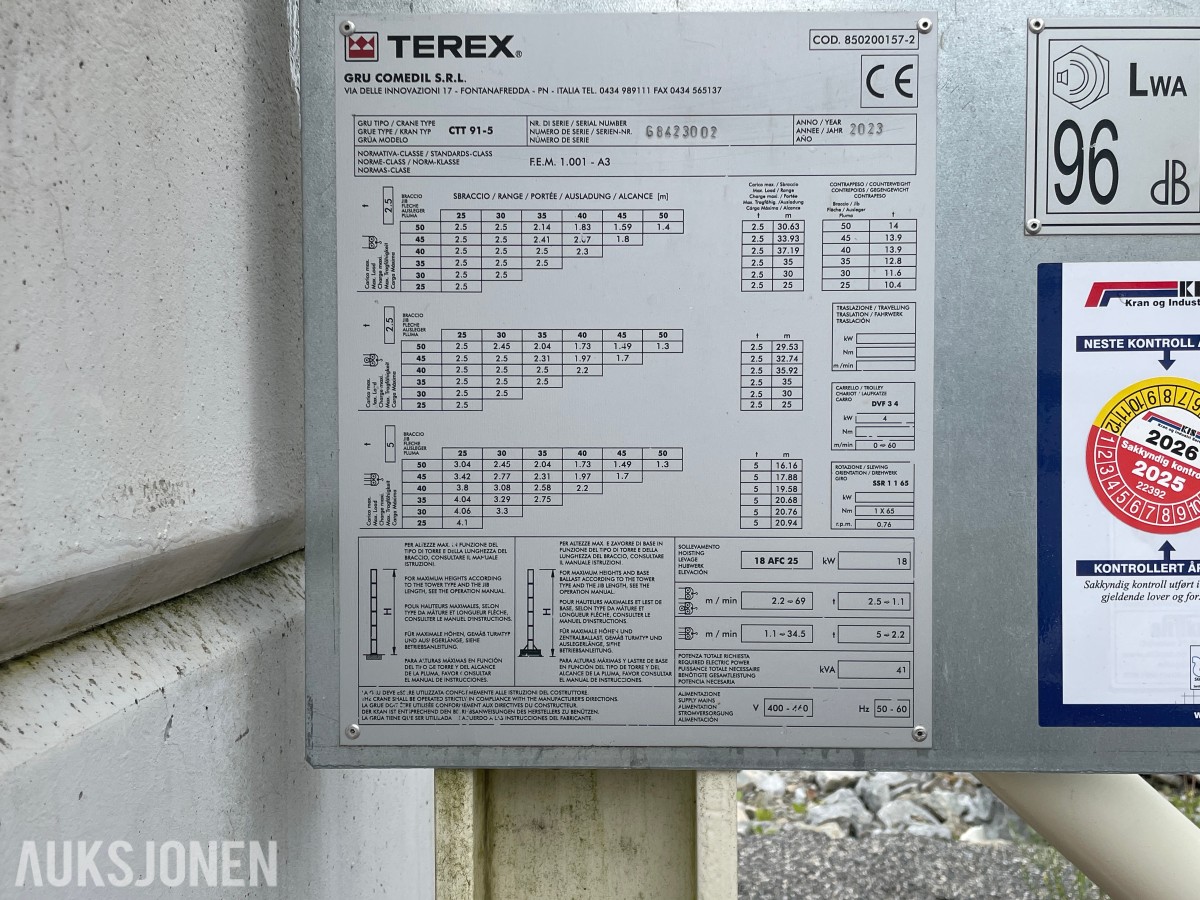 2022 TEREX tårnkran CTT91-5 25 m