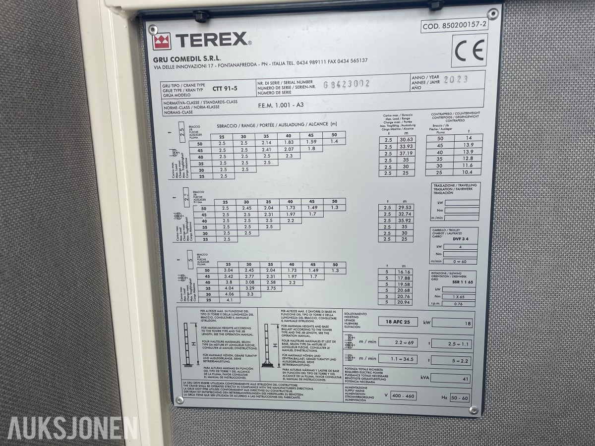 2022 TEREX tårnkran CTT91-5 25 m