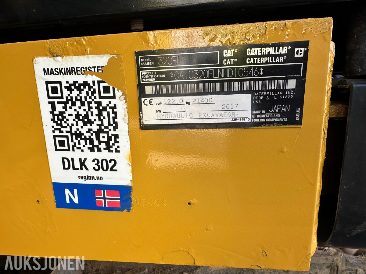 2017 Cat 320FL gravemaskin, GPS, Rototilt R8, boretårn, 2 skuffer
