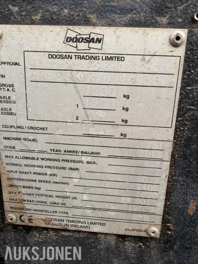 2013 Doosan Ingersoll rand 7/51 - hengerkompressor