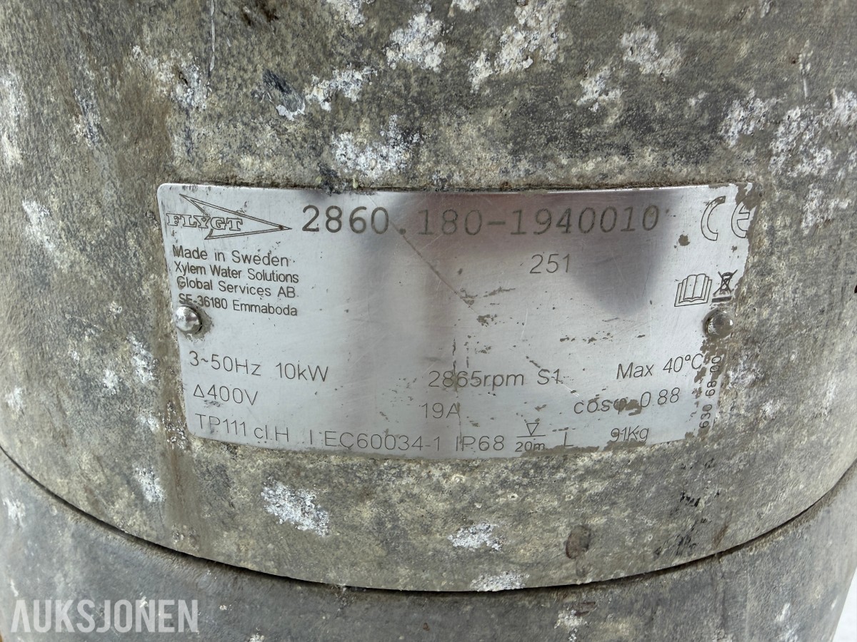 Flygt BIBO 2860.180 nedsenkbar lensepumpe 10 kW – 400 V