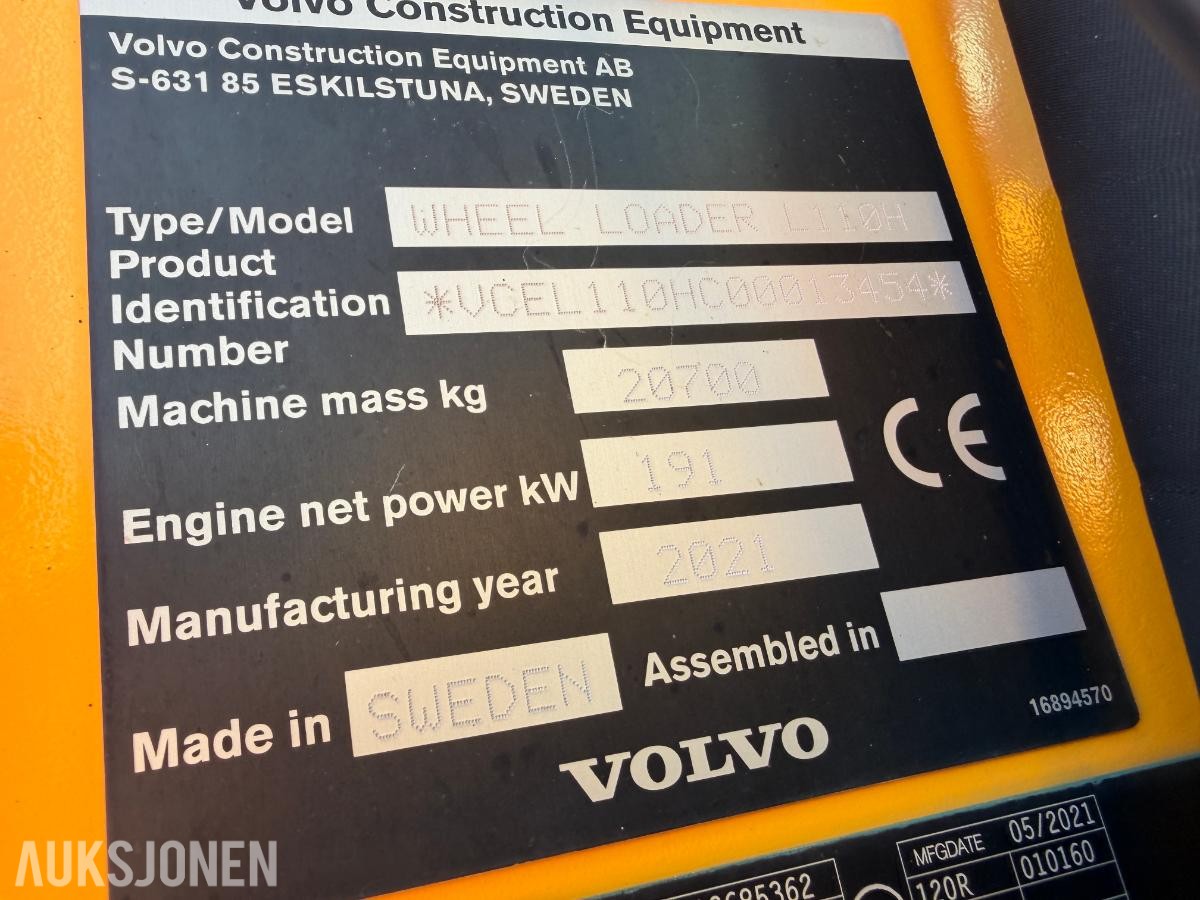 2021 Volvo L110H Hjullaster, spakstyring, sentralsmøring, OptiShift, 12779 Timer