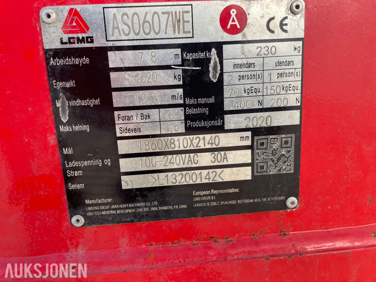 2020 LCMG AS0607WE Sakselift med kun 89 t