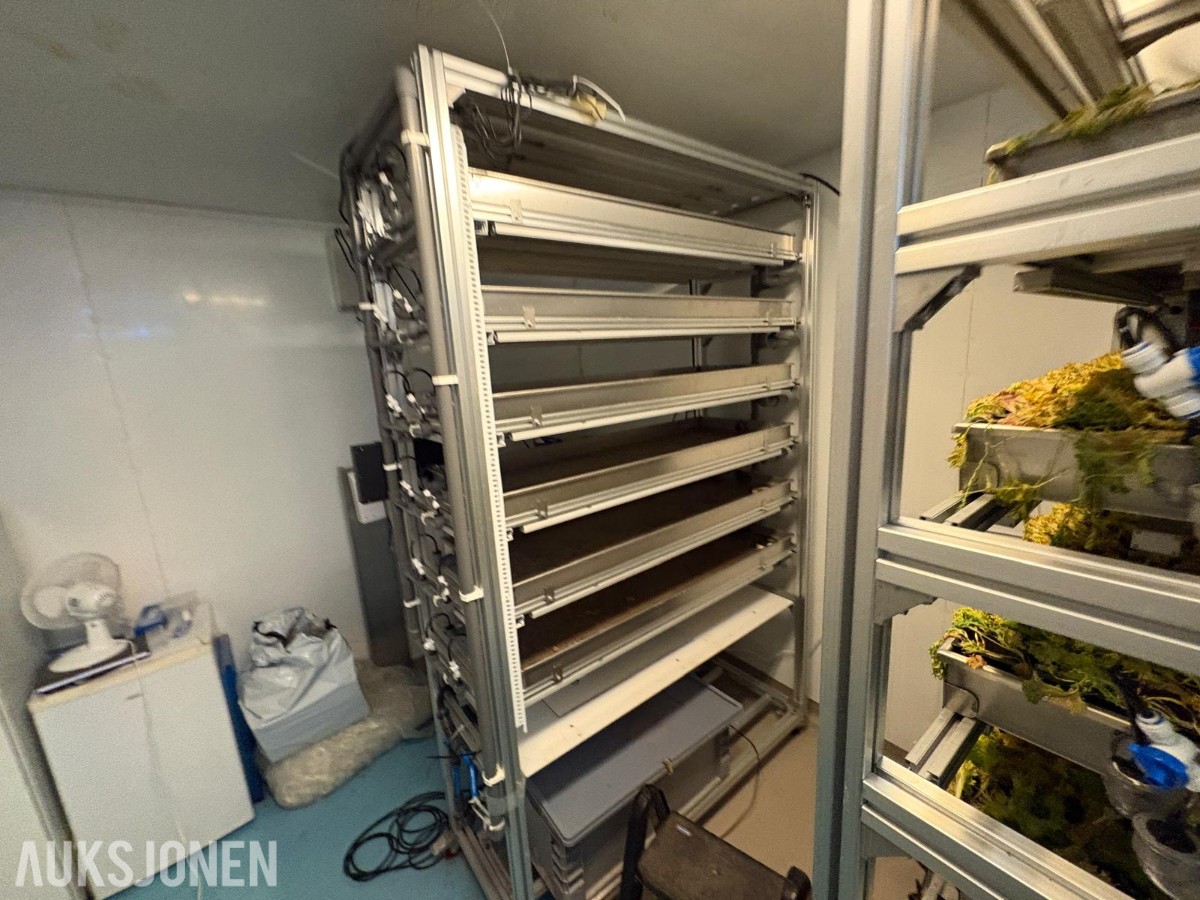 2024 Komplett hydroponisk dyrkingsanlegg med pakkelinje – LED, reoler og vanningssystem