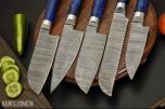 Håndlaget kjøkkenknivsett – 5 kniver Damaskus stål med lærmappe