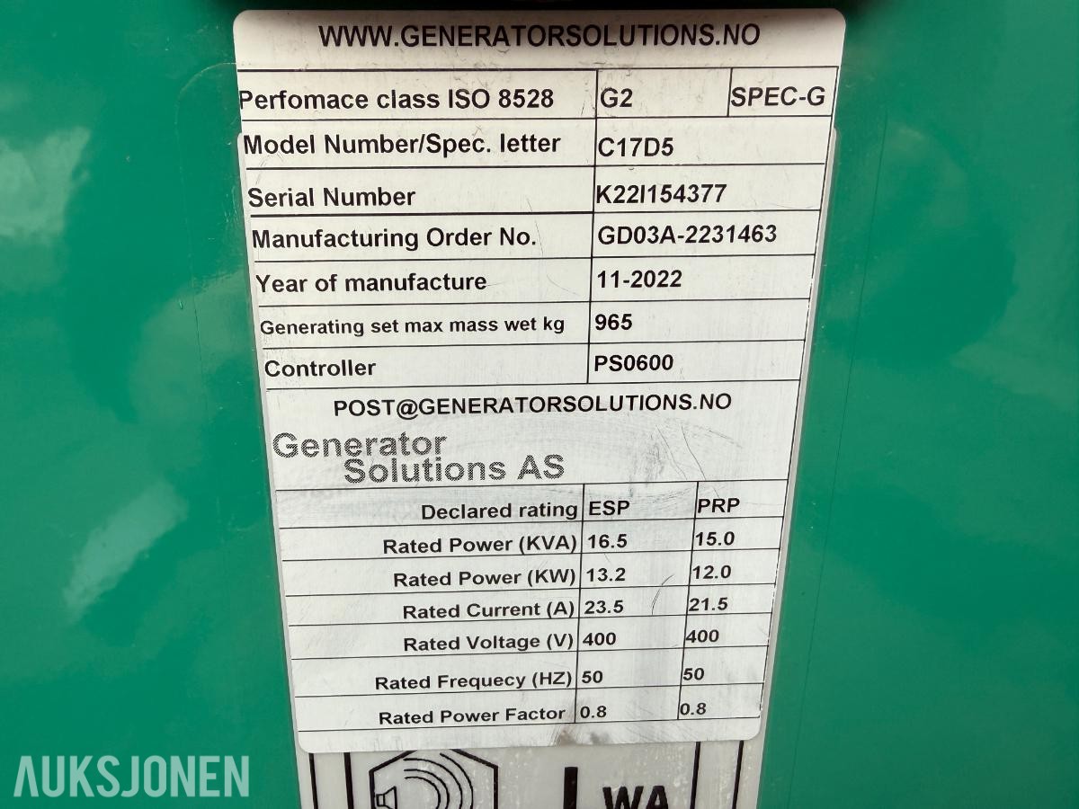 2022 Power generation Dieselaggregat 16,5KW 400V