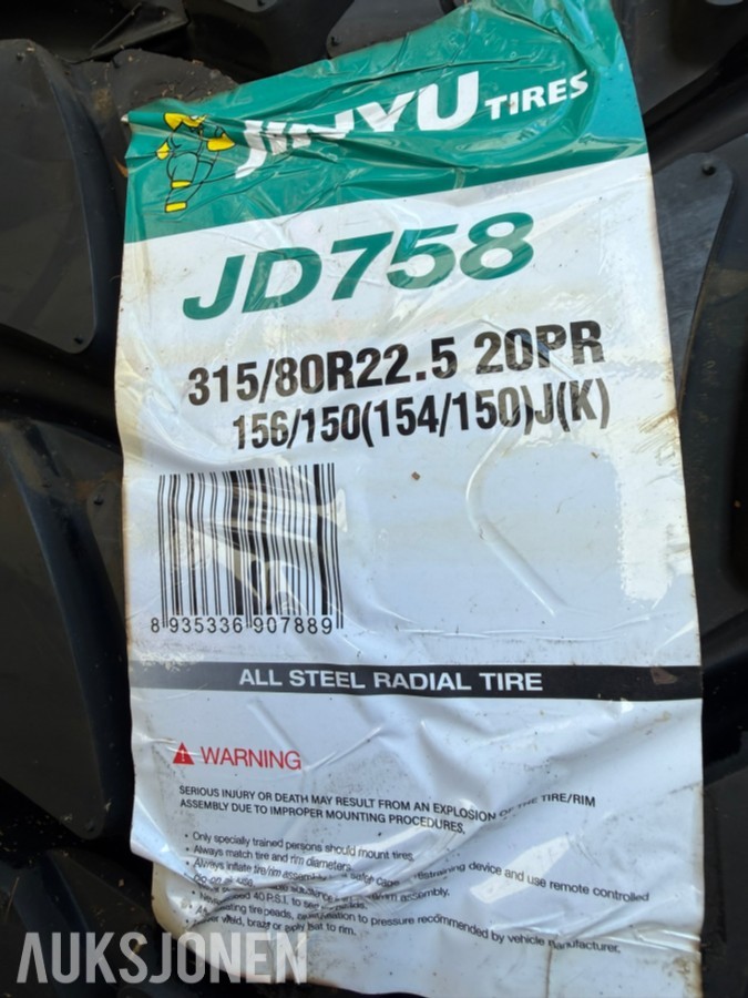 8 stk Jinju JD758 Anleggsdekk til lastebil – 315/80R22.5