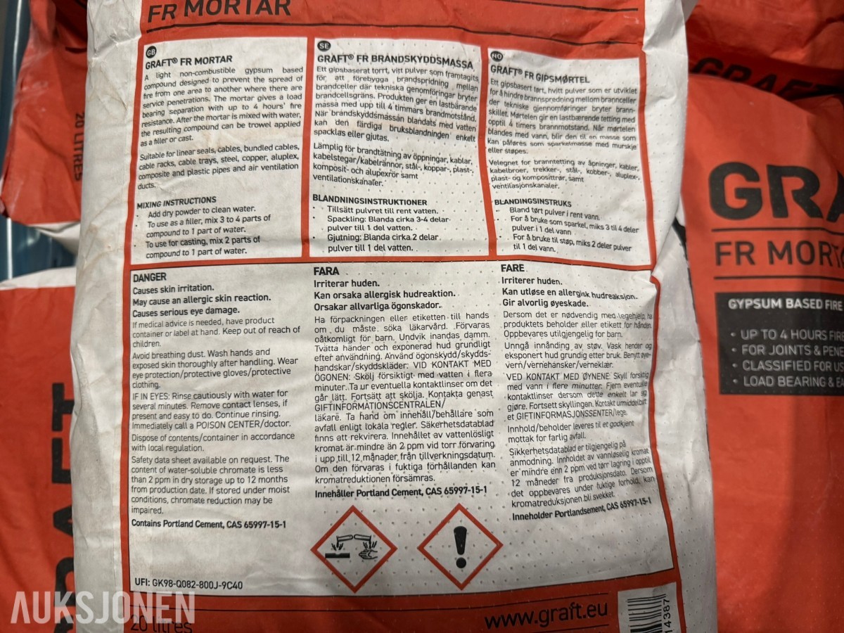 GRAFT FR Mortar Brannklassifisert mørtel – 60 sekker