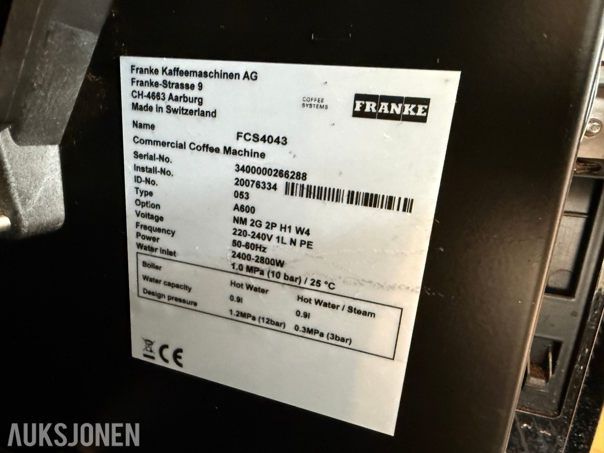 2024 Franke A600 kaffemaskin med kjøleskap og underskap – FCS4043 – 220–240V