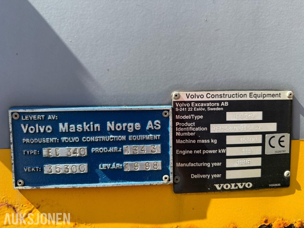 1998 Volvo EC340 gravemaskin 12034 timer m/ MBI SH300R stålsaks