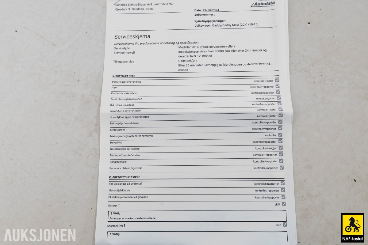 2014 Volkswagen CADDY 2.0 GASSDRIFT INNREDNING KUNSTLÆR