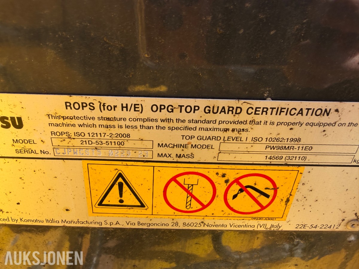 2024 Komatsu PW98 MR Hjulgraver med knekkbom, skjær, støttelabber, og fast sorteringsklype - Kun 1095 timer