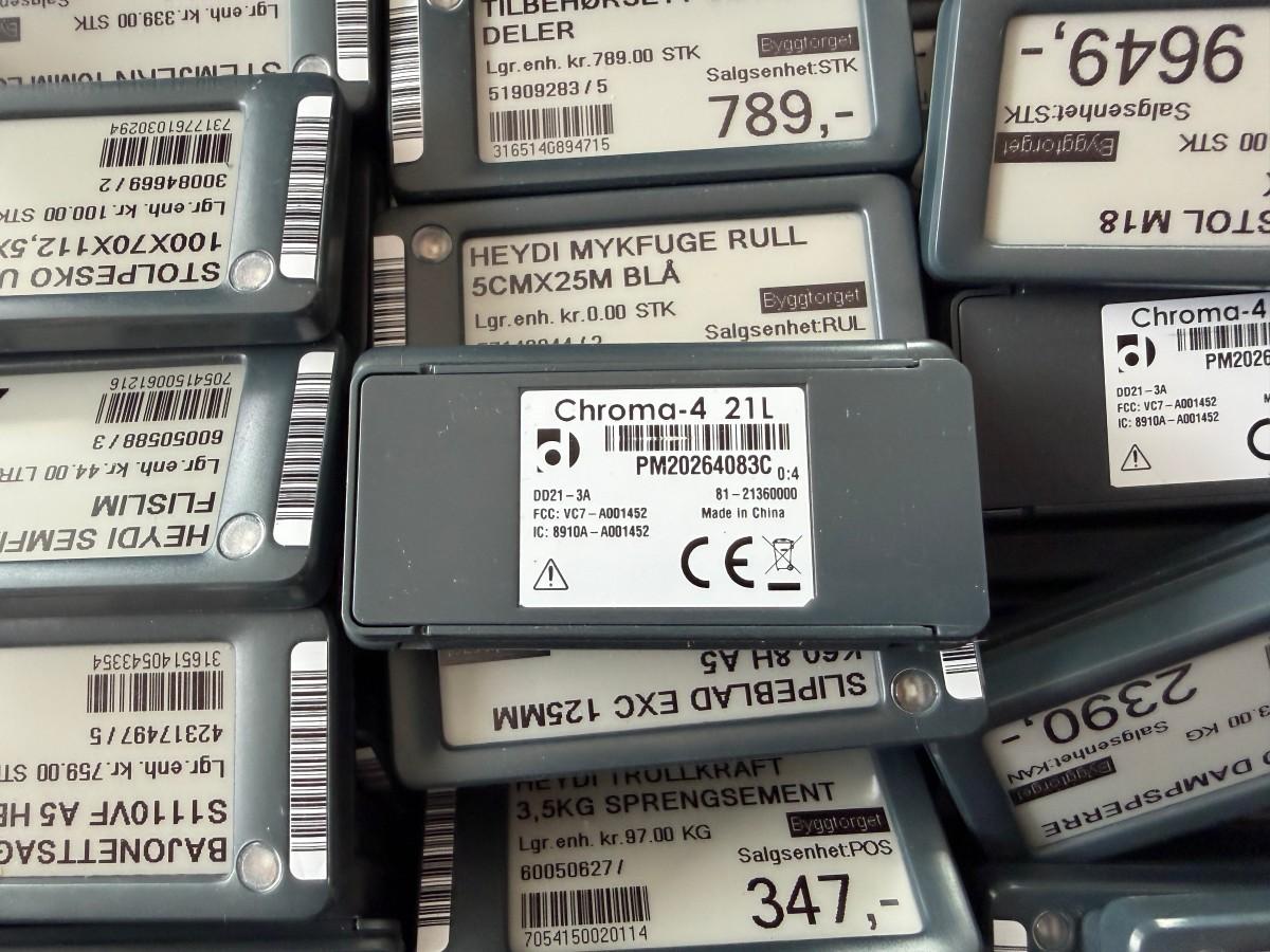 Digitale prislapper - Fremtiden for all detaljhandel - Delfi/Breece Chroma-4 elektroniske hylleetiketter med tilbehør - 