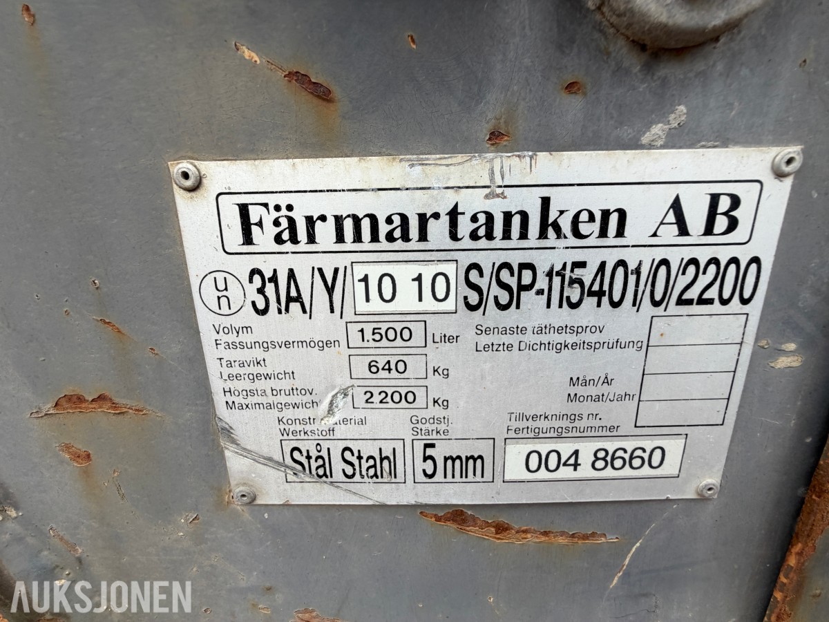 Färmartanken 1500 liter ADR-godkjent dieseltank