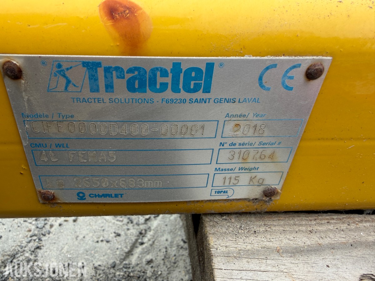 2018 Tractel Løfteåk / Spreader beam / Serifisert / 4 tonn løftekapasitet