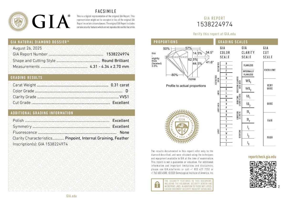 ET PAR: 0,62ct totalt. Naturlige Diamanter/GIA D/VVS1/Triple Excellent.