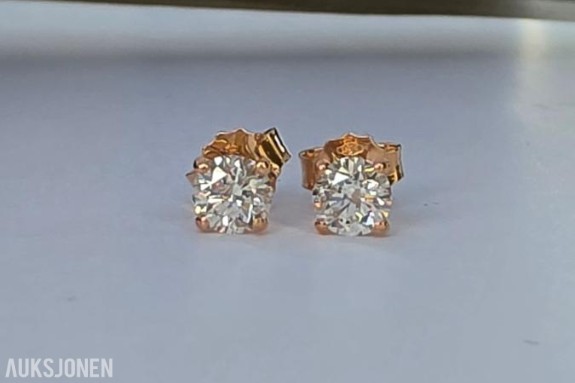 TW-W! 1.01CT ENSTENS DIAMANTØREDOBBER I 14K GULL. HELT NATURLIGE DIAMANTER! TAKSTBREV OG SERTIFIKAT!