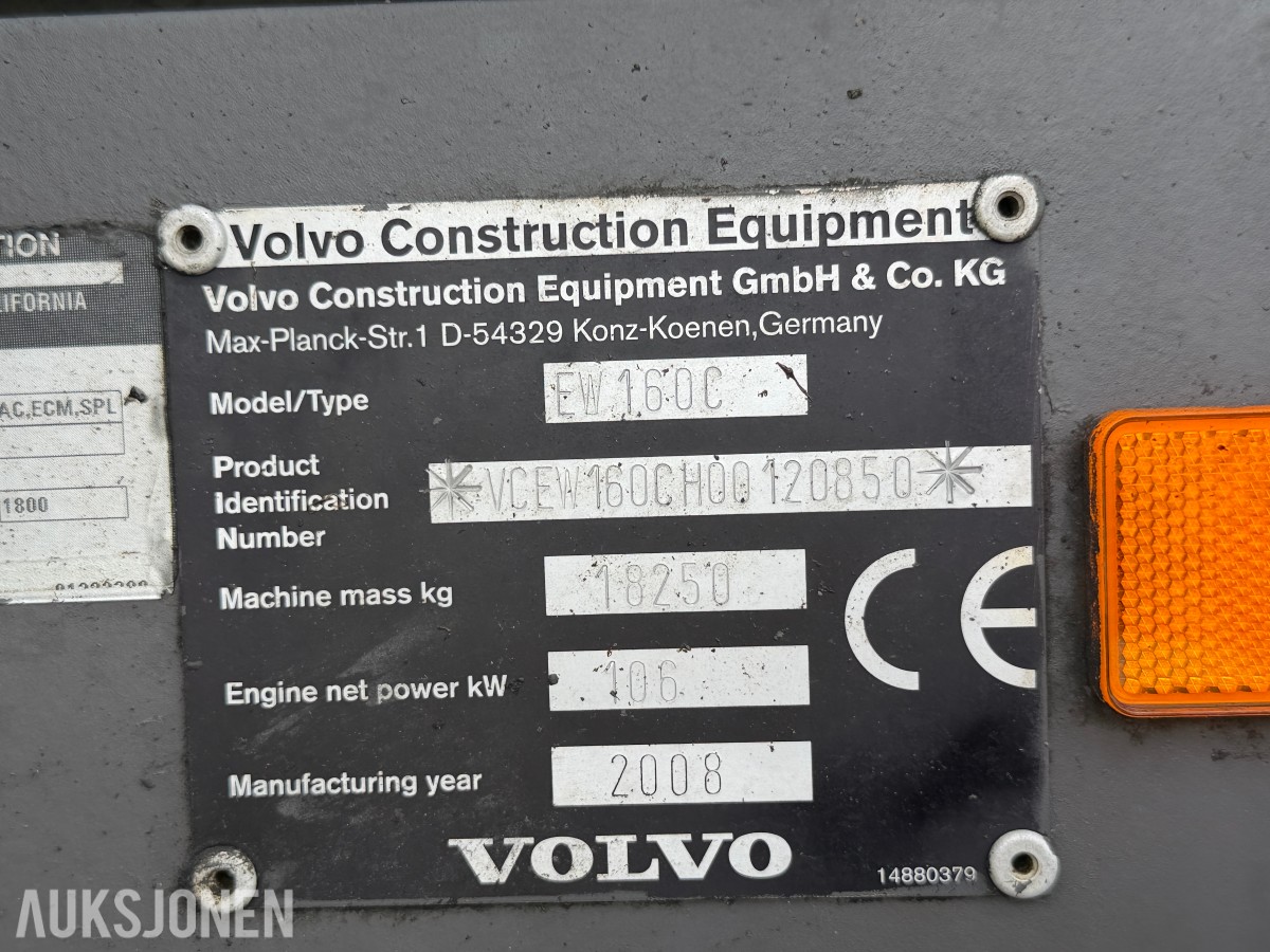 2008 Volvo EW160C med tiltrotator og skuffe