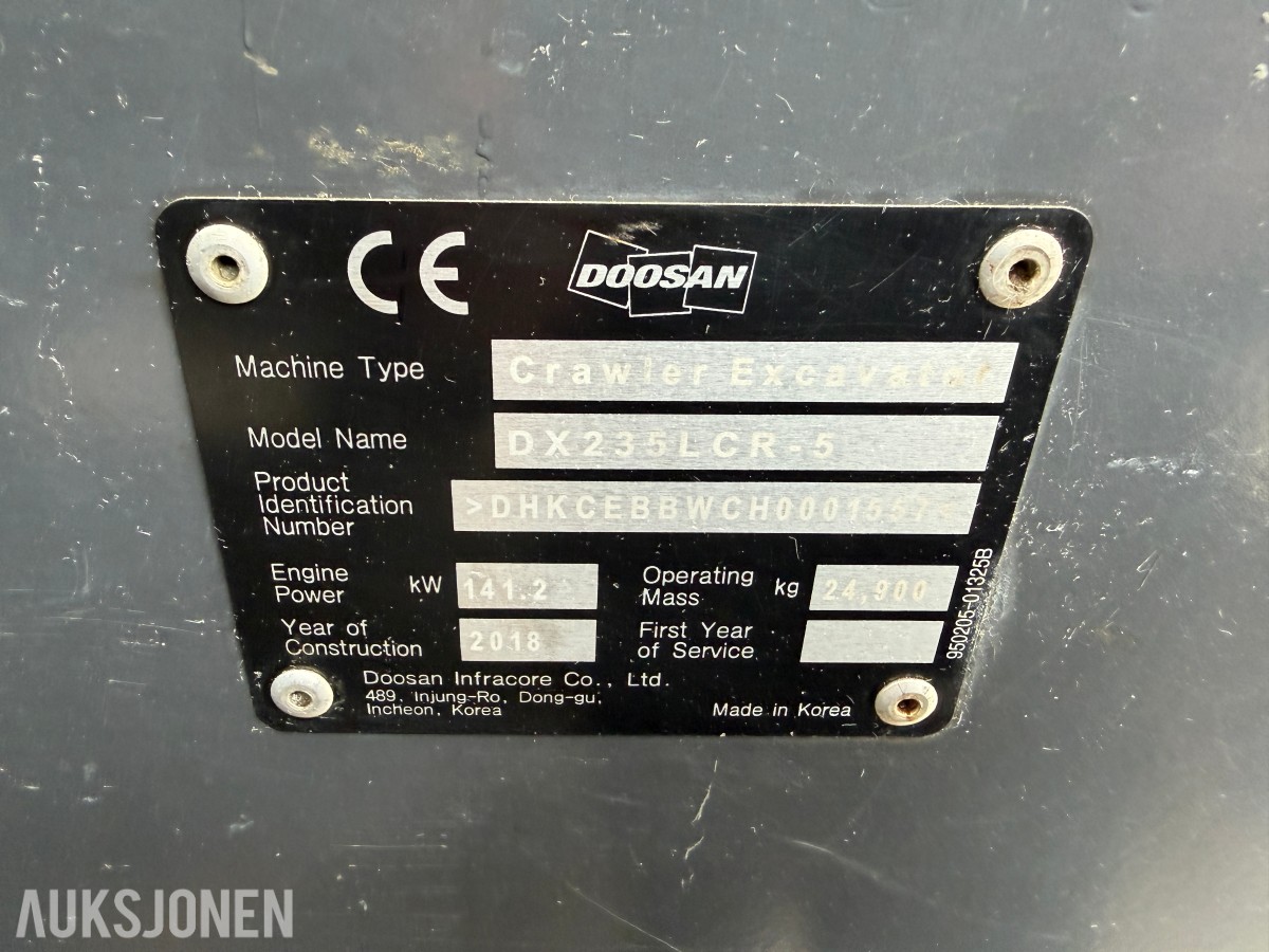 2018 Doosan DX235LCR-5 Beltegraver