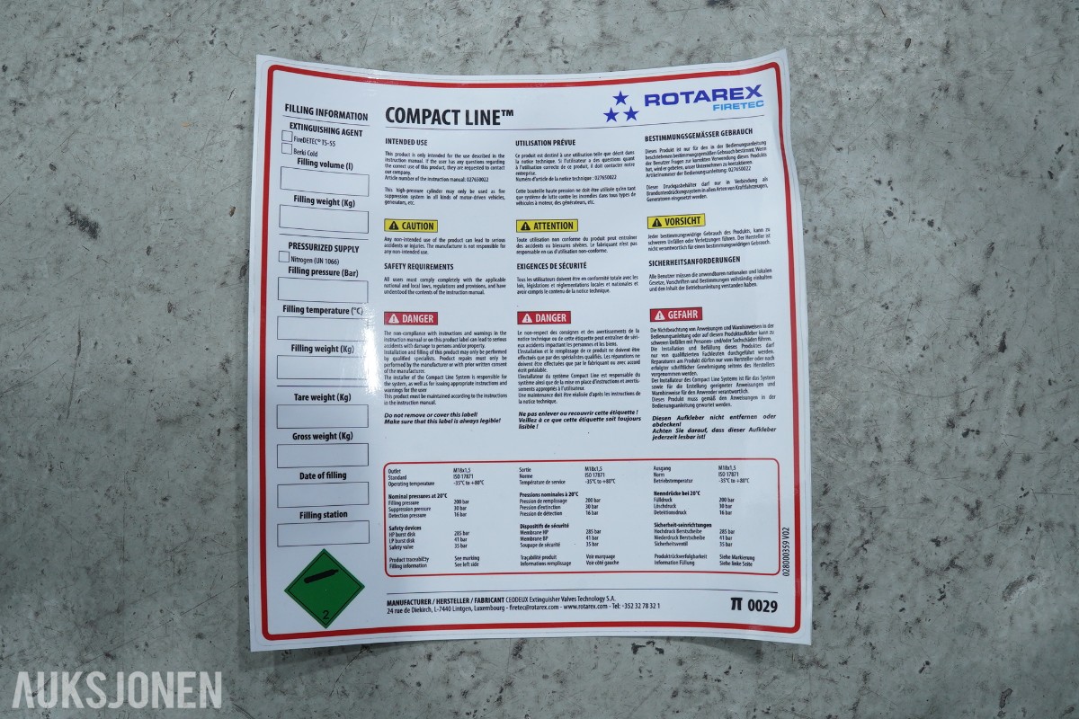 Rotarex / CEODEUX Firetec Compact Line B0902 brannslukkesystem