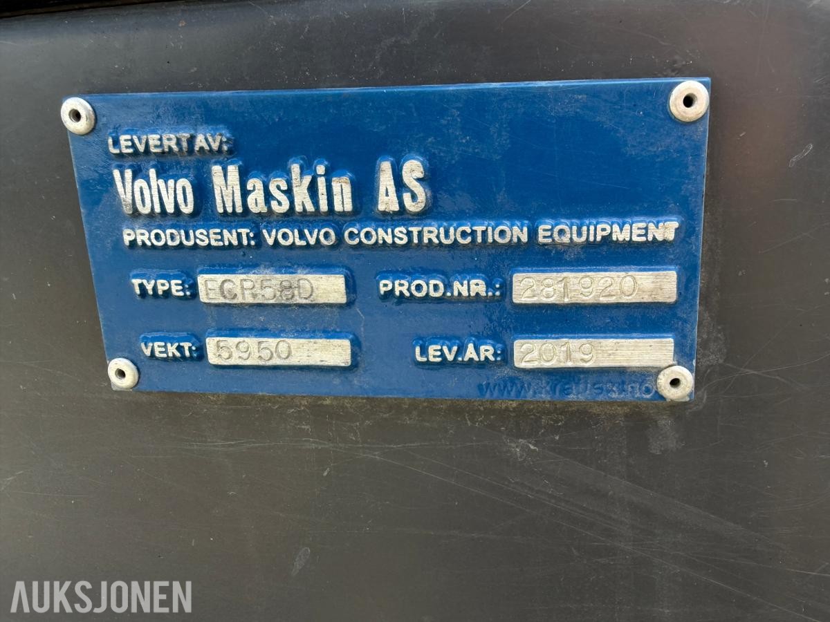 2019 Volvo ECR58D minigraver m/ Steelwrist X07 tiltrotator, S50 hurtigfeste, pusseskuff og graveskuff