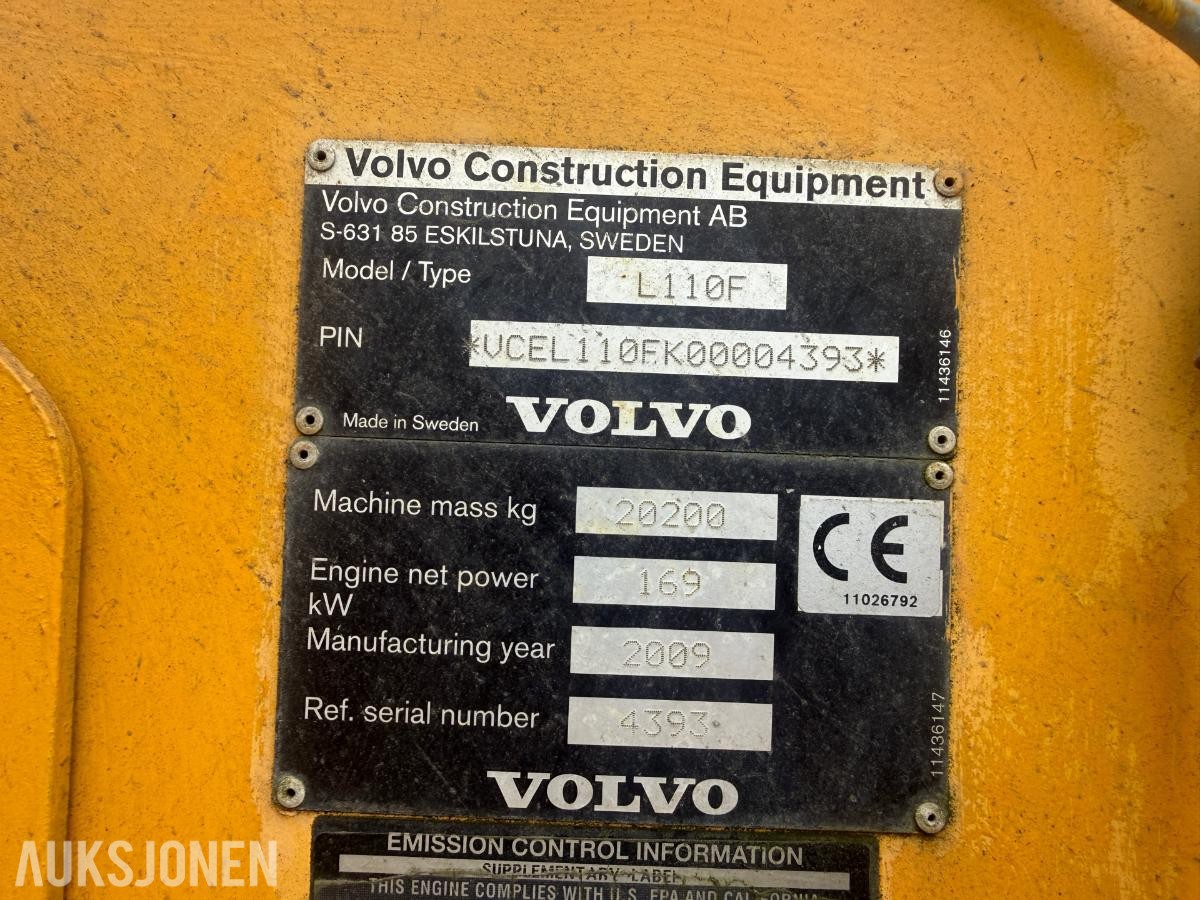 2009 Volvo L110F HJULLASTER SKUFF SENTRALSMØRING 3. og 4.FUNKSJON