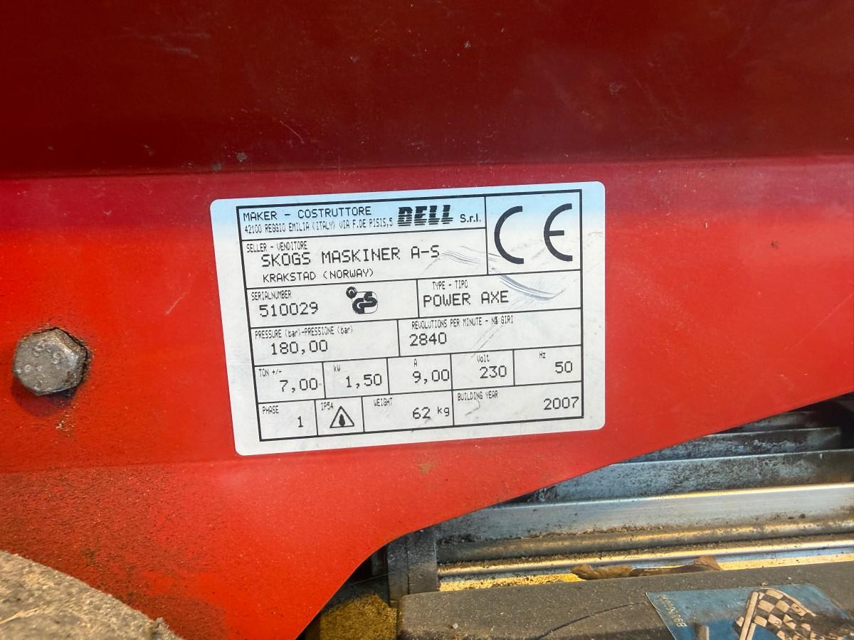 2007 BELL Power Axe vedkløyver 7 tonn – 230V 