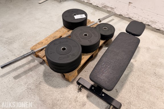 Eleiko treningsutstyr med Classic Adjustable Bench, XF Bar 20 kg og vektskiver