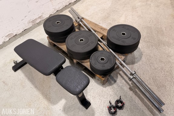 Eleiko XF treningsutstyr - 2 x 20 kg stenger, vektskiver og Classic Line benk