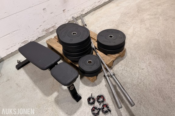 Eleiko XF treningspakke - 140 kg bumpervekter, 2 vektstenger og justerbar benk