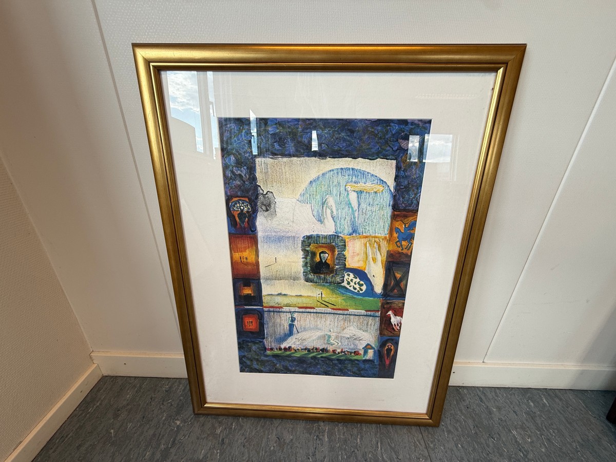Signert og nummerert grafisk trykk – innrammet – 68 × 57 cm