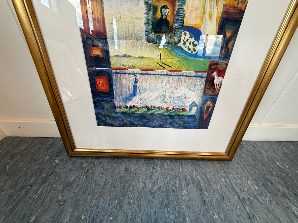 Signert og nummerert grafisk trykk – innrammet – 68 × 57 cm
