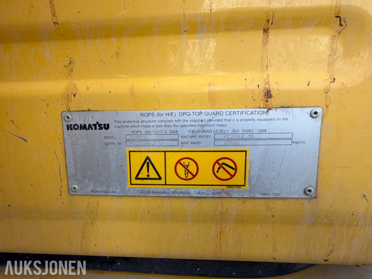 2016 Komatsu PC 210 LC -10+ - 6372 timer-Rototilt-Sentralsmøring-Bunkringspumpe 