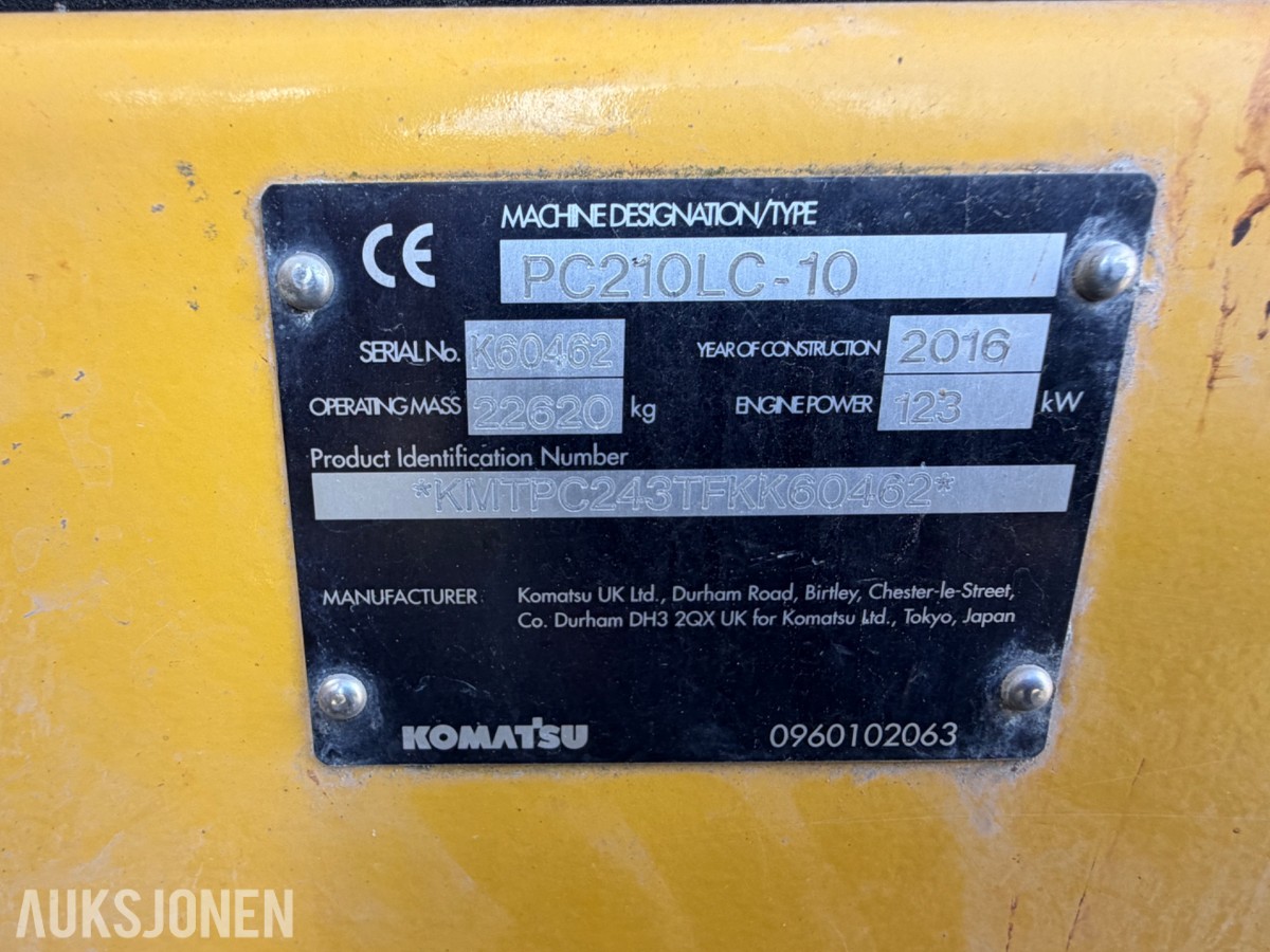 2016 Komatsu PC 210 LC -10+ - 6372 timer-Rototilt-Sentralsmøring-Bunkringspumpe 