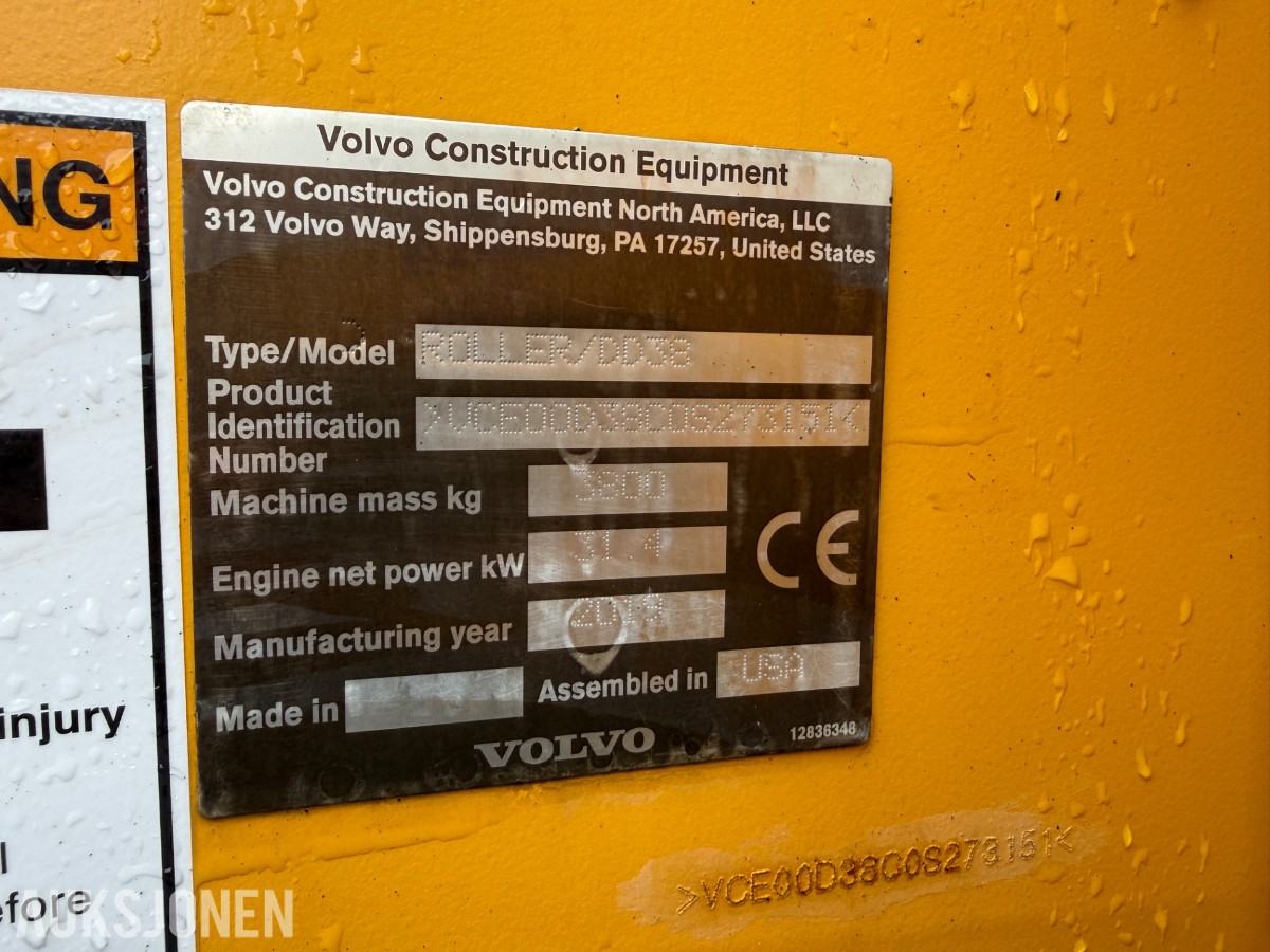 2019 Volvo DD38HF Vals, 796T, Arbeidslys