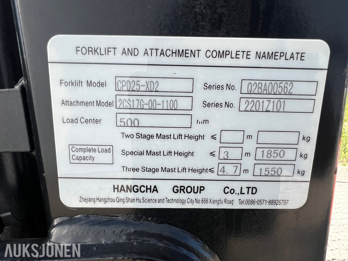 2022 Hangcha CPD25X kun 408t m/friløftmast
