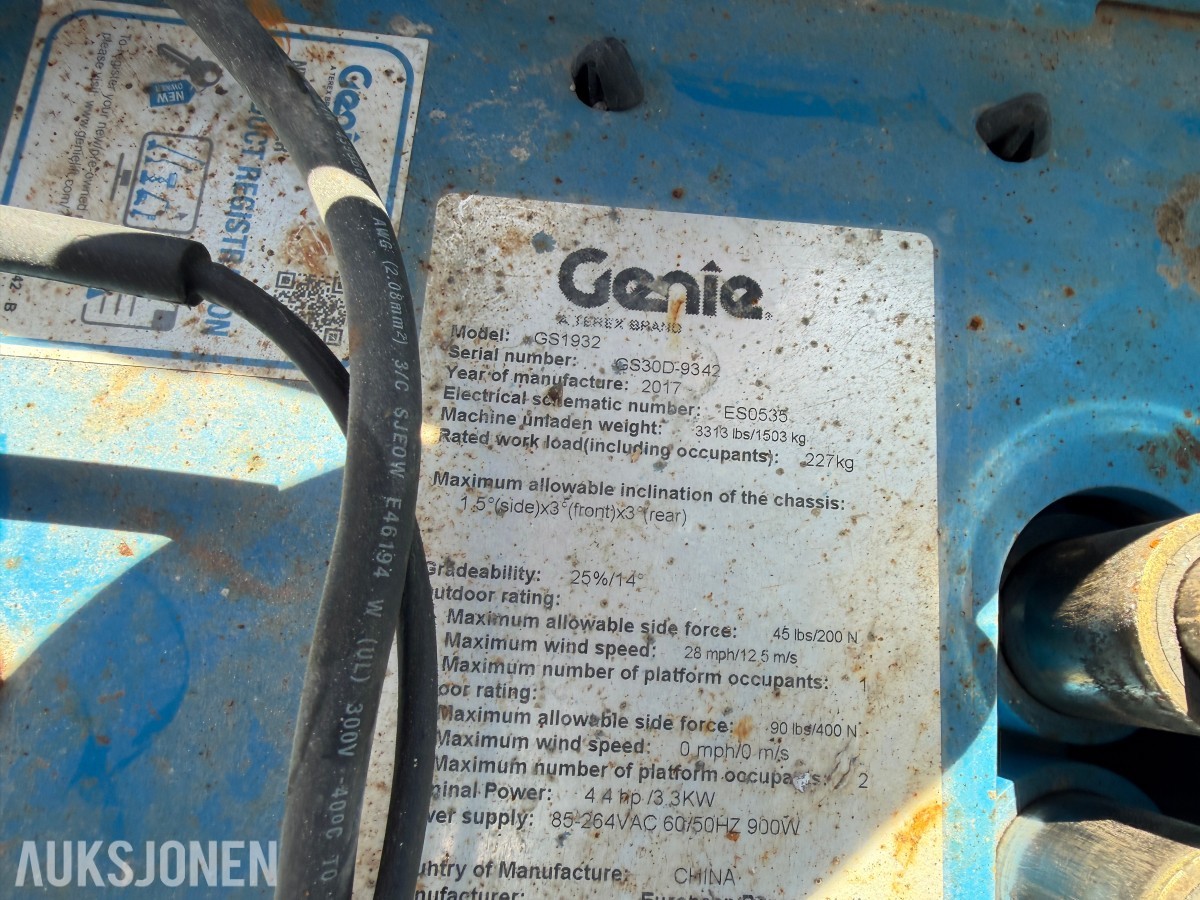 2017 Genie GS-1932 Batteridrevet sakselift – 7,79 m arbeidshøyde