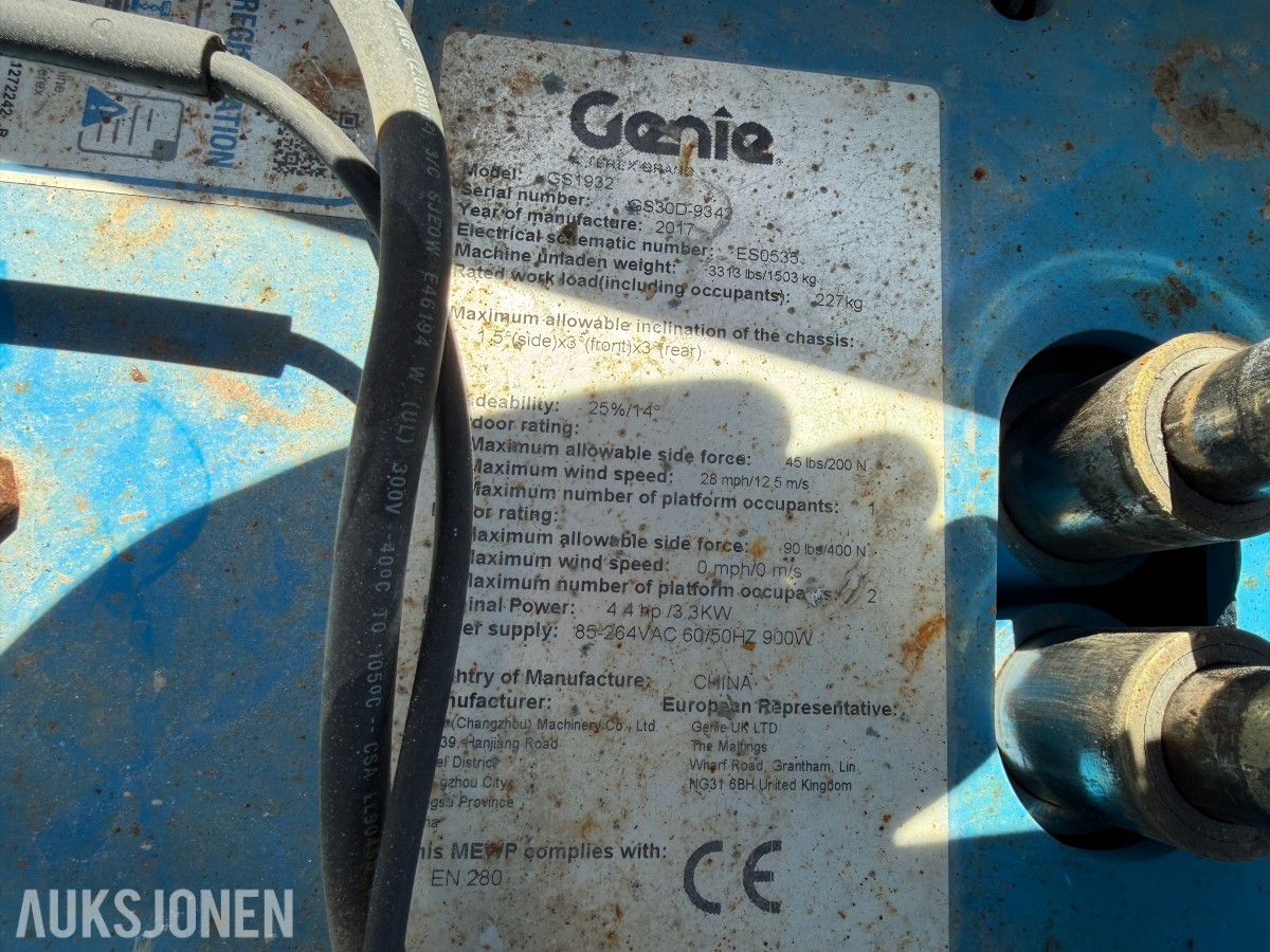 2017 Genie GS-1932 Batteridrevet sakselift – 7,79 m arbeidshøyde