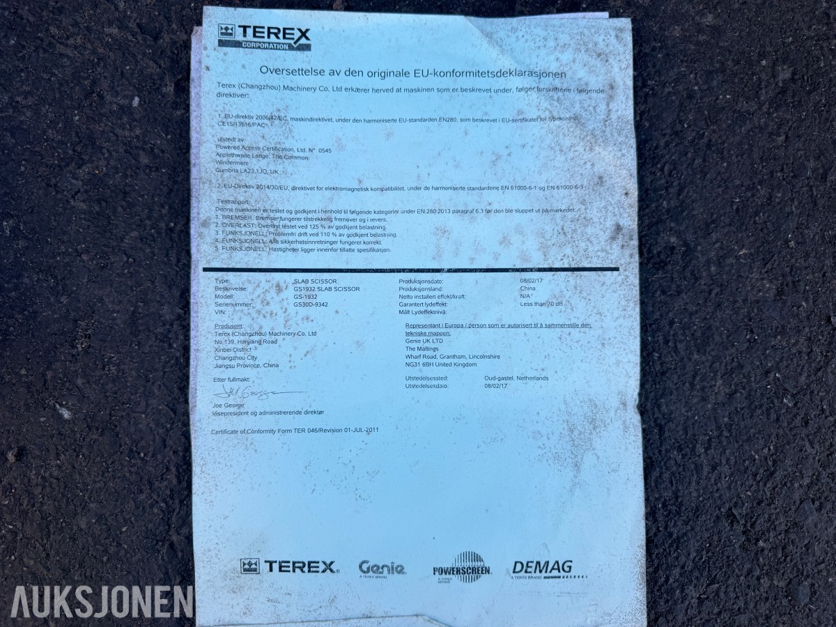 2017 Genie GS-1932 Batteridrevet sakselift – 7,79 m arbeidshøyde