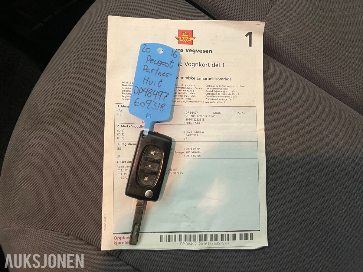 2016 PEUGEOT PARTNER 1.6-99 D AUTOMAT CRUISE P.SENSORER HENGERFESTE
