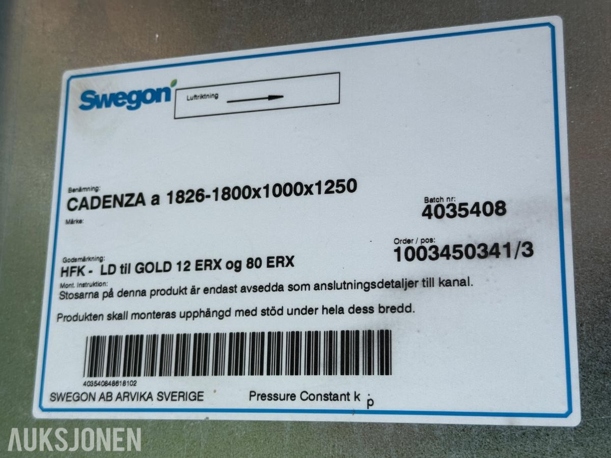Swegon Cadenza Z 1826 – Inntak til ventilasjonsanlegg