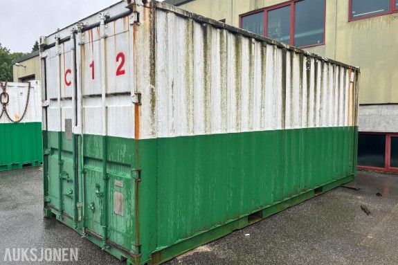 1995 20 fots Genstar Container Corporation - lagercontainer med innhold – dører, vinduer, byggemateriell, gipsheiser m.m.
